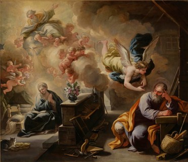 The Dream of St. Joseph (1700), painting by Luca Giordano (Italian, 1634-1705), historically,