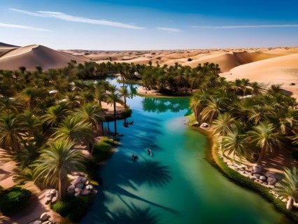 Oasis nestled in the heart of the arabian desert, AI generated