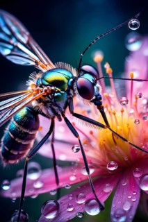 Close up of a mosquito using its proboscis to extract fluid, AI generated