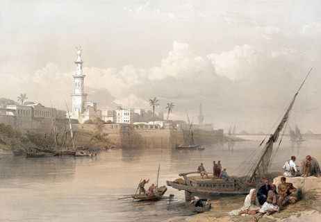 View of the Nile, ferry to Giza, Egypt, c. 1850, Historic, digitally restored reproduction from a