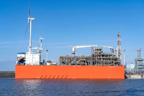 EemsEnergyTerminal, floating LNG terminal in the seaport of Eemshaven, tankers bring liquefied