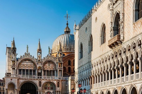 Facade of the Doge's Palace and the Basilica of San Marco on St Mark's Square, city trip, holiday,