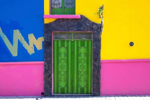 Scenic colorful colonial architecture of Cholula streets in historic center in Mexico Puebla