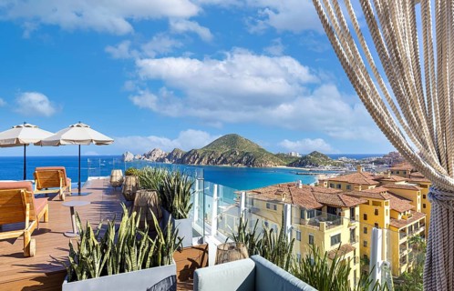 Cabo San Lucas, Los Cabos, Mexico, September 10, 2021: Mexico, Scenic panoramic aerial view of Los