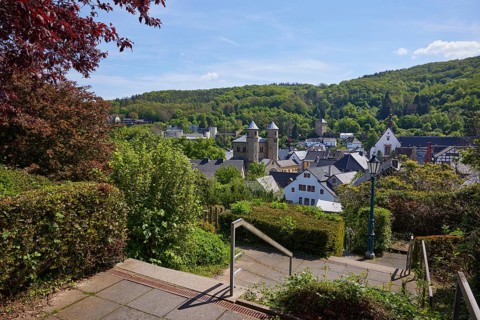 Stairs to the town centre of Bad Münstereifel, Eifel, Euskirchen district, North Rhine-Westphalia,