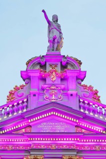 The illuminated statue of Bishop Boniface of Lausanne on the guildhall La Chaloupe d'Or,
