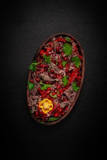 Georgian salad Tbilisi, boiled beef, with red beans and onions, sweet pepper, walnut and