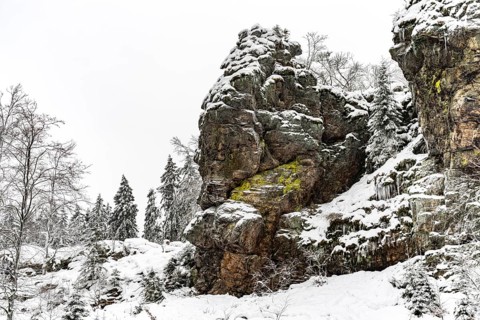Snow-covered winter landscape Bruchhauser Steine in the Sauerland, Bruchhausen, Olsberg,