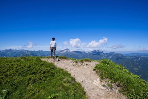 Hiking trail from Fellhorn, 2038m, to Söllereck, Allgäu Alps, Allgäu, Bavaria, Germany, in the