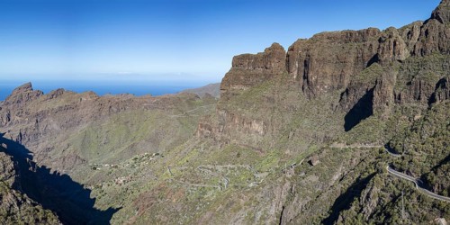 The mountain village of Masca surrounded by volcanic rock formations and the Masca Gorge, Barranco