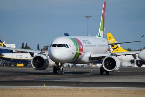 Lisbon, Portugal - September 2, 2023: TAP Portugal Airbus A321-251N passenger plane taxi on runway
