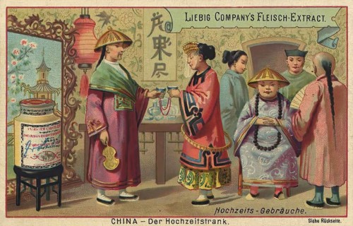 Series Wedding customs, the wedding potion in China, Liebig picture, digitally restored