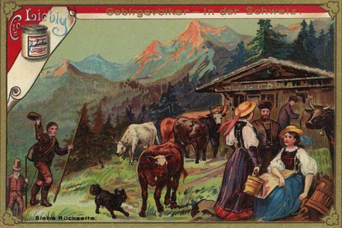 Picture series Mountain peoples, in Switzerland, Liebig picture, digitally restored reproduction of