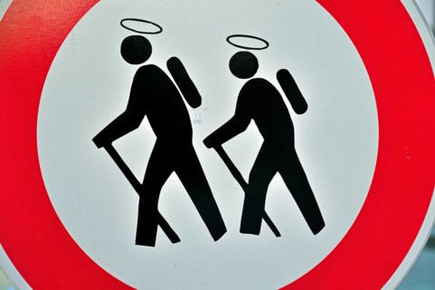 Traffic sign, Passage prohibited for pilgrims, Germany, Europe