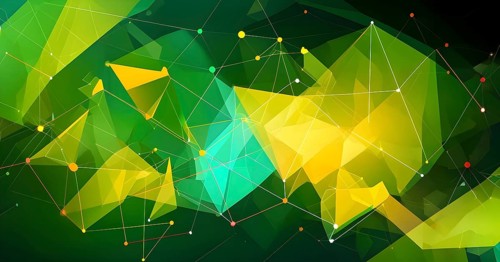 Abstract polygons shifting and rotating seamlessly, connected by glowing lines representing AI