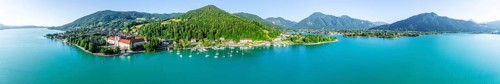 Bräustüberl and Schlosswirtschaft at Tegernsee, aerial view, Tegernsee, Bavaria, Germany, Europe
