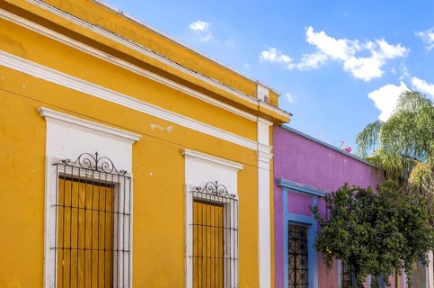 Colorful colonial Guadalajara houses and streets in historic city center Centro Historico near