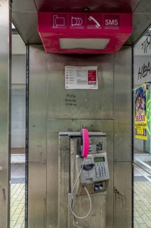 Vandalism, destroyed public telephone box, Telekom in Gelsenkirchen, North Rhine-Westphalia,