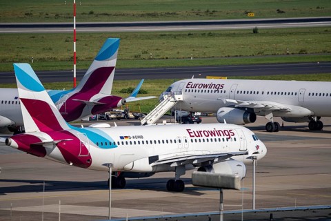 Düsseldorf Airport, Eurowings aircraft, on the taxiway, parking position