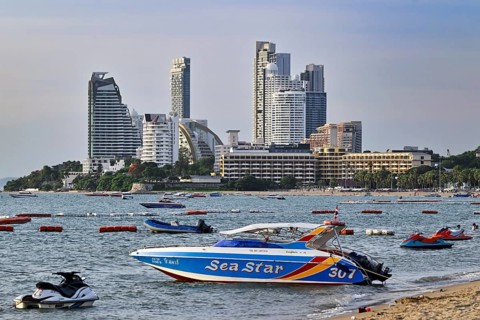Skyscrapers and beach, Pattaya, Thailand, Asia