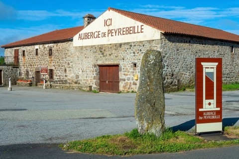 Lanarce. Auberge de Peyrebeille. Stone indicating the place of execution of the couple Martin.