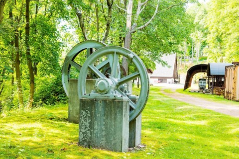 Exhibits on the open-air grounds of the Altenberg Mining Museum, Altenberg, Altenberg, Saxony,