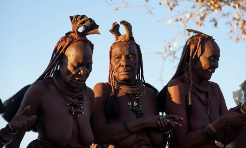 Old traditional Himba woman, portraits, in the evening light, near Opuwo, Kaokoveld, Kunene,