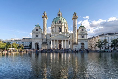 The baroque Karlskirche church in Vienna, Austria, Europe
