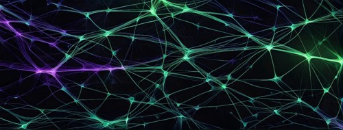 Flowing neural network, with glowing nodes connecting and disconnecting in a smooth and rhythmic