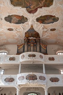 Organ loft of the parish church of St. John the Baptist, built in 1475 as a Gothic church,