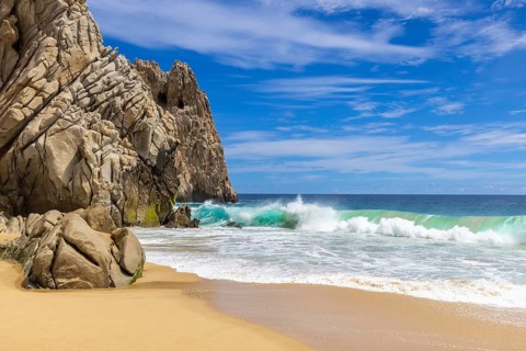 Mexico, Los Cabos travel destination Playa Divorcio and Playa Amantes near Arch of Cabo San Lucas,