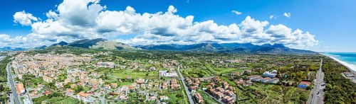 Panorama of Scalea from a drone, Cosenza, Calabria, Italy, Europe