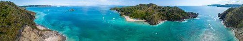 Aerial view, tropical island in the turquoise ocean, Tortuga Island, Puntarenas, Costa Rica,