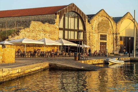 Shipyards at the old Venetian harbour, Chania, Crete, Greece, Europe