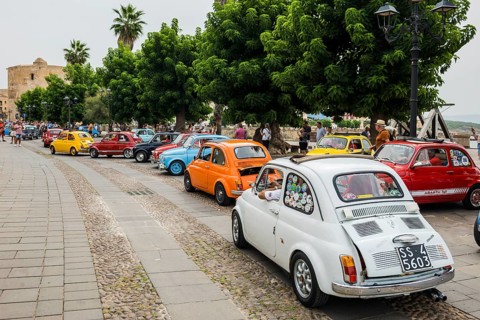 Classic car, classic car meeting, Fiat, Cinquecento, Alghero, Sardinia, Italy, Europe