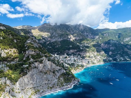 Amalfi Drive from a drone, Amalfi Coast, Positano, Italy, Europe