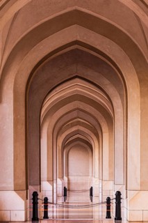 Illuminated arcades at the Sultan's Palace, Muscat, Arabian Peninsula, Sultanate of Oman