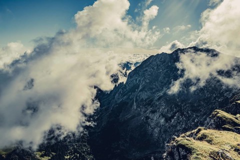 Sunrise hike on the Hochplatte in the Ammergau Alps, Ammergebirge in the Allgäu, Bavaria, Germany,