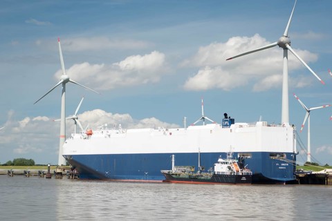 Bunker vessel TMS JANA, car carrier, SFL CONDUCTOR, Emskai, Emden, East Frisia, Lower Saxony,