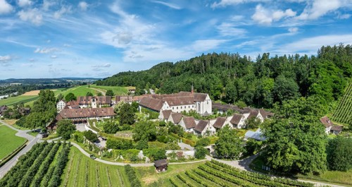 Aerial view of Ittingen Charterhouse, a former Carthusian monastery, today a cultural centre,