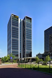 Skyscraper, Cross, Towers, architect Norman Foster, Zuidas financial district, Amsterdam, North