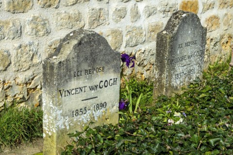 Auvers-sur-Oise. Tombs of Vincent and Theo Van Gogh at the cemetery. Val-d'Oise department.