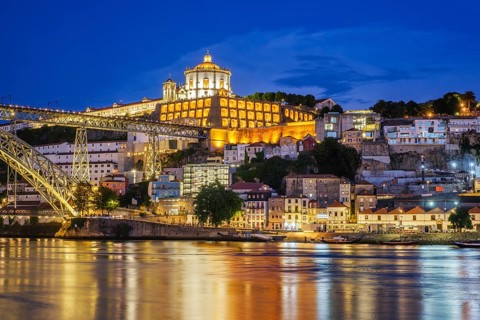 View of Vila Nova de Gaia city with Mosteiro da Serra do Pilar monastery and Dom Luis I bridge over