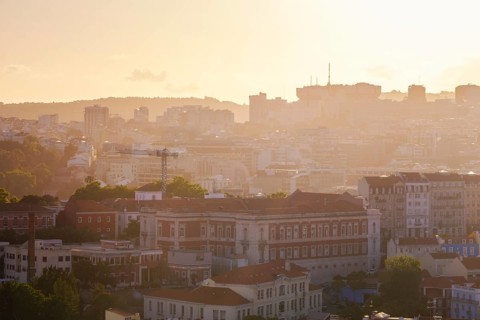 View of Lisbon famous view from Miradouro da Senhora do Monte tourist viewpoint in contre-jou on