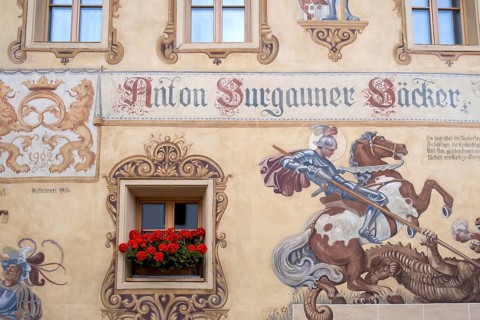 Painted house facade, Castelrotto, Dolomites, South Tyrol, Italy, Europe