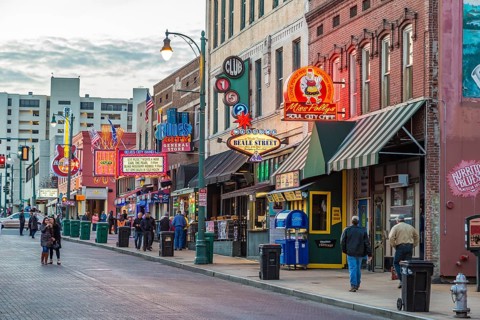 Neon signs along historic Beale Street in Memphis, Tennessee, USA, North America