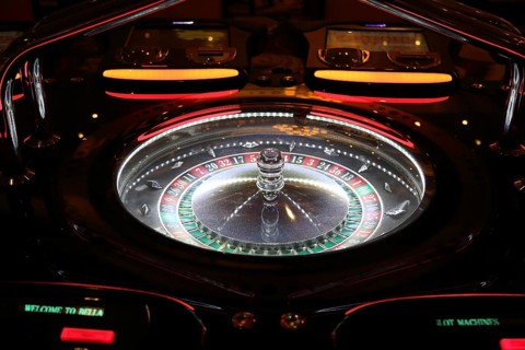 Las Vegas, Nevada-March 10, 2017: Casino machines in the entertainment area at night