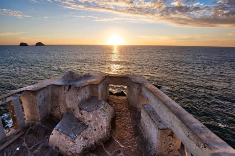 Famous Mazatlan sea promenade (El Malecon) with ocean lookouts and scenic landscapes