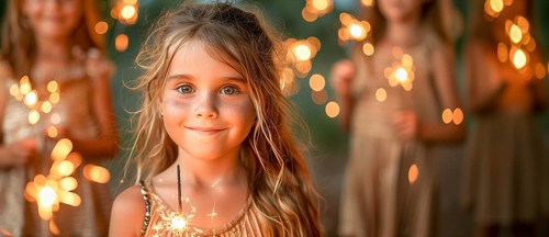 Cute children celebrating with fun sparklers. generative AI, AI generated