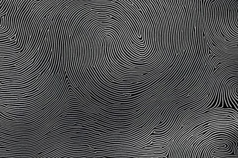 Fingerprint background dominated by swirl patterns in black and white, AI generated